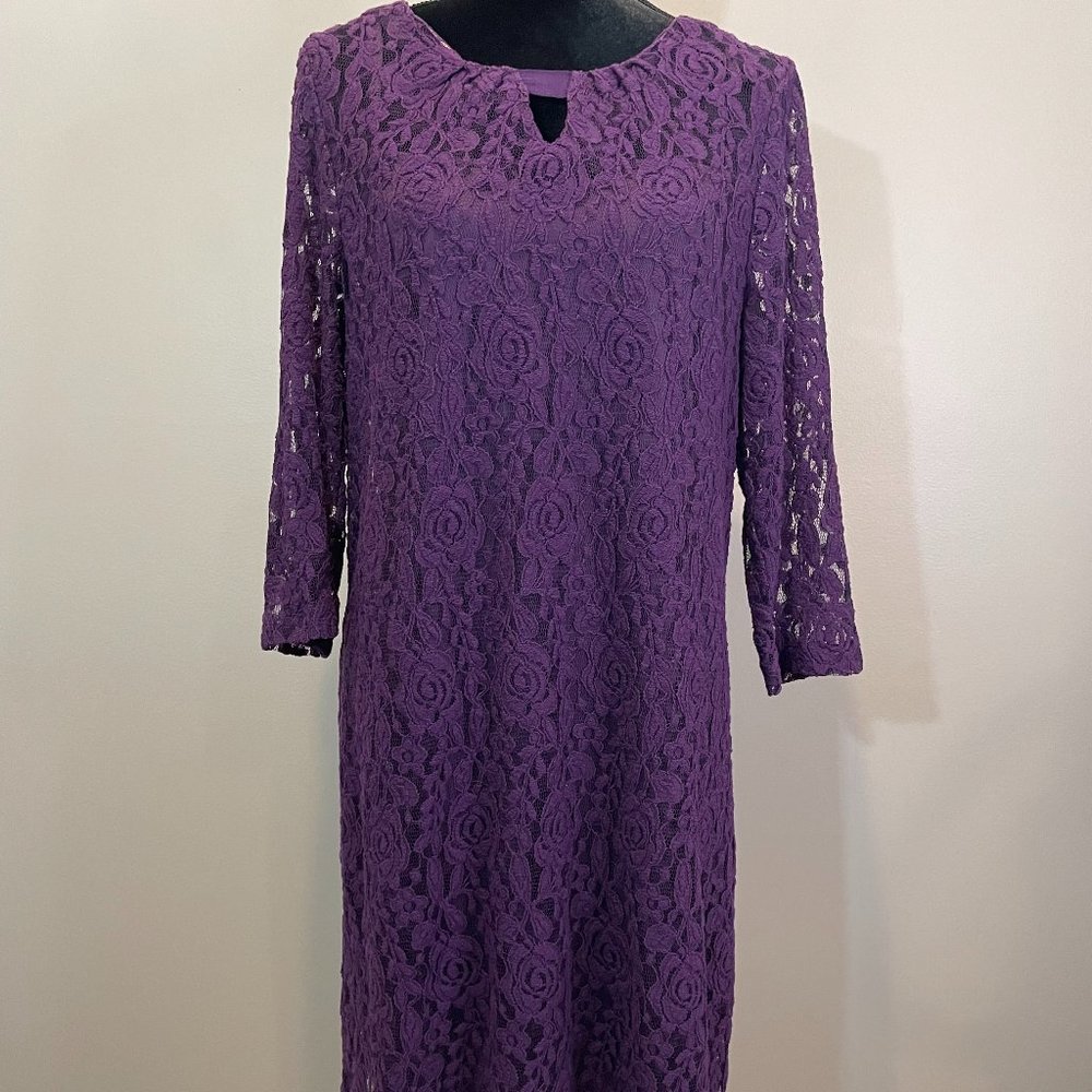 Taylor Woman Womens Lined Knit Lace Midi Dress sz 14W NWOT